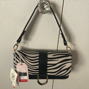 Divina Firenze Zebra Print Leather Women's Shoulder Crossbody Bag NWT